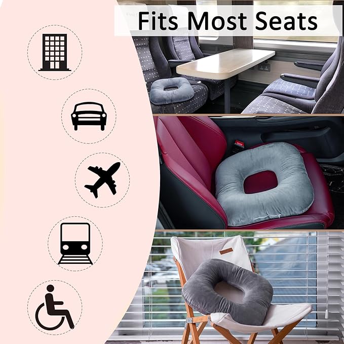 Donut Pillow for Tailbone Pain Relief, Wheelchair Cushion for Hemorrhoids and Bed Sores, Pregnancy, Donut Pillow Suitable for Office, Long Travel, Car and Home Sofa (Pink-Diagonal Grid)