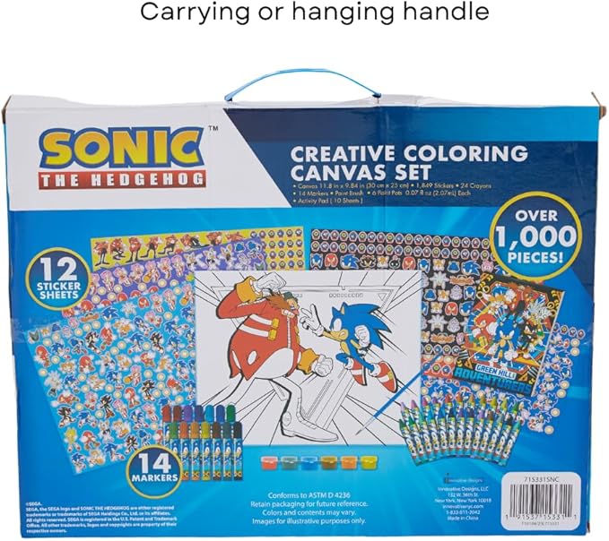 Innovative Designs Sonic The Hedgehog Creative Coloring Canvas Painting and Activity Set for Kids, 1000+ pcs