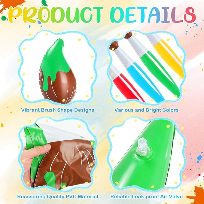 43.3 Inch Giant Inflatable Paint Brushes Large Blow up Colored Paintbrushes Set Art Paint Brushes for Kids Summer Birthday Party Favor Decoration Back to School Classroom, 4 Color
