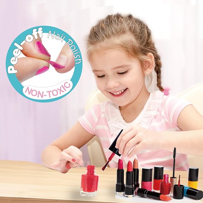 Kids Makeup Set All My Fun Scented Nail Polish Nail Sticker Set Ponytail Holder Bracelet Kids Toys for Girls