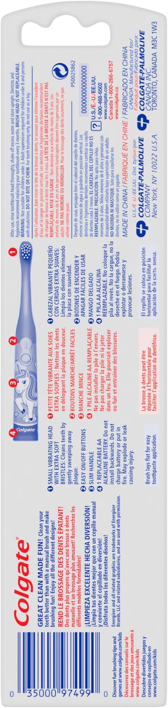 Colgate Kids Battery Powered Toothbrush, Unicorn, Extra Soft Toothbrush, Ages 3 and Up, 1 Pack