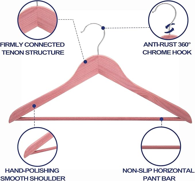 FairyHaus Natural Cedar Wooden Coat Hangers 18Pack, Smooth Finish Wood Suit Hangers - Slim Sleek & Flat Cedar Shirt Hangers with 360° Rotating Hook, Durable Cedar Clothes Hangers