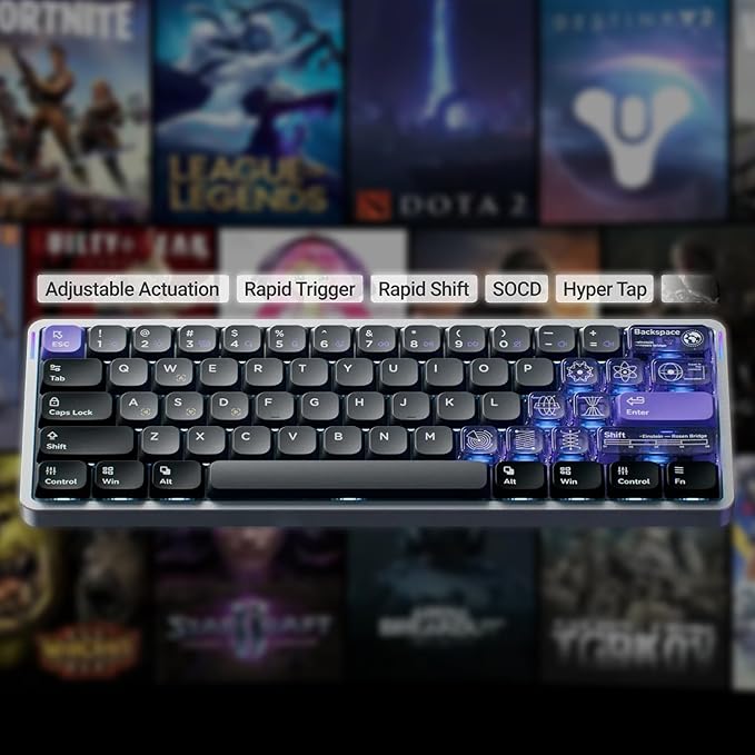nuphy Air60 HE Rapid Trigger Wired Magnetic Gaming Keyboard,61 Keys 60% Compact,Actuation Point Adjustable, 8K Hz Polling Rate,Hall Effect Keyboard Low-Profile Magnetic Jade pro Switch