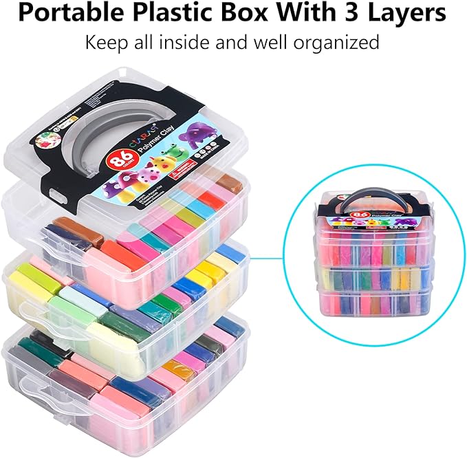 CiaraQ Polymer Clay Kit, Oven Bake Modeling Clay with Sculpting Tools, 86 Colors, 5.31 lb