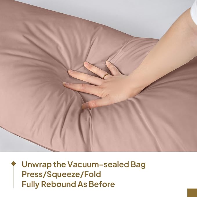 Goose Down Body Pillows for Adults, Large Body Pillow for Side Sleeper, Hugging Feather Body Pillow Insert, Cooling Full Length Long Pillow for Bed with 100% Organic Cotton Shell, (Pink 20"x54")