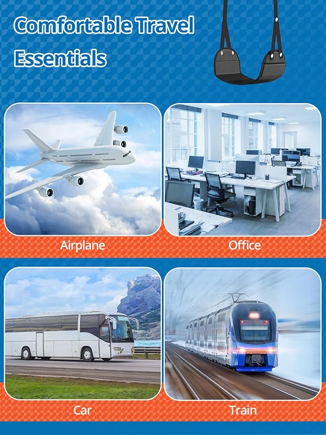 SARISUN 2 Pack Airplane Foot Hammock, Portable Travel Feet Rest Leg Relief, Ergonomic Hanging Sling for Long Flight,Car, Office Home, Comfort Support Travel Essentials, Black