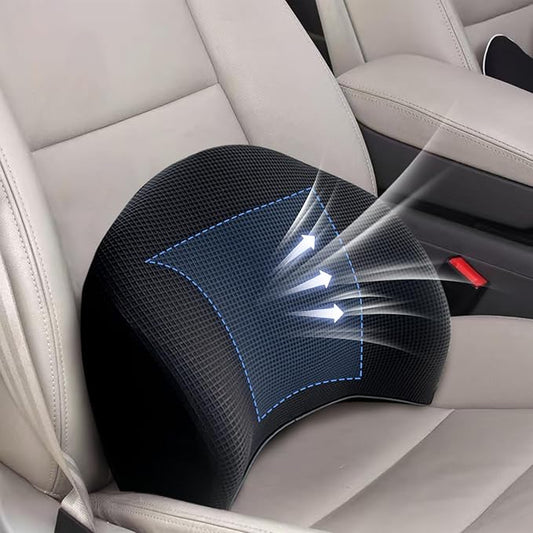 Lumbar Support Pillow for Car, 100% Memory Foam Lumbar Pillow with Breathable Removable Cover, Ergonomic Design - Back Pillow Lumbar Support Pillow for Car Seat/Back Pain Relief(Ice Silk Black, 1PC)