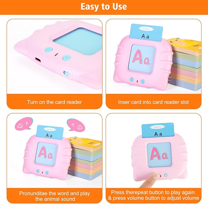 Talking Flash Cards with 384 Sight Words (Including Letters and Numbers), Montessori Educational Learning Interactive Toddler Toys, Speech Therapy and Autism Sensory Toys, Pink