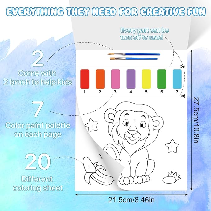 Paint with Water Coloring Books for Kids,Animal Art Craft Kit No Mess Water Color Painting Sets for Kids Ages 4-8,Birthday Gifts Travel Toy Crafts Supplies Kits for Girls Boys Drawing with 2 Brushes