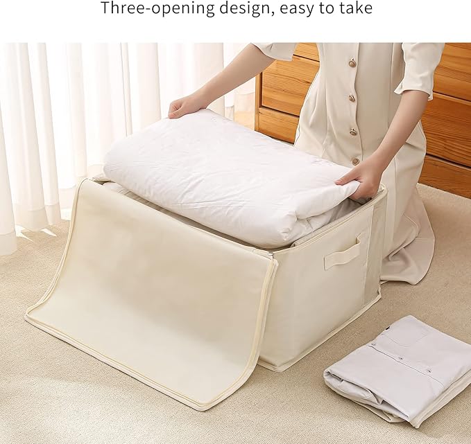 4 Pack Large Canvas Comforter Storage Bags Closet Organizer for Clothes Sweater Clothes Organizer with Dual Zipper Three Carrying Handles for Blanket Closet Storage Container