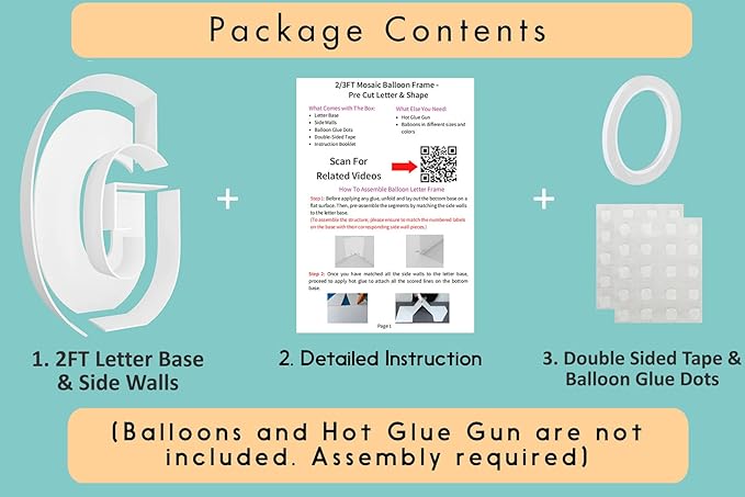 2FT Letter G Mosaic Balloon Frame Letter DIY Fillable Letters Kit for Birthday Party Wedding Backdrop Decor