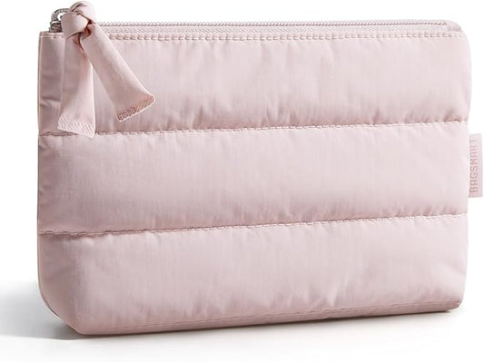 BAGSMART Small Makeup Bag, Puffy Portable Cosmetic Pouch with Charm Zipper, Water-Resistant Travel Organizer for Women (Baby Pink, Small)