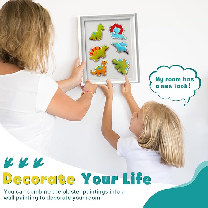 KIDDYCOLOR Kids Arts & Crafts Plaster Painting Craft Kit Art Set - Decorate Your Dinosaurs and Create Your own Dinosaur World as a Gift for Ages 3-12