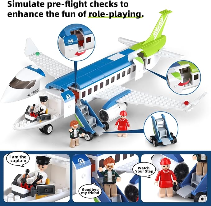 City Passenger Airplane Toy Building Set That Compatible with Lego Airplane Airport Play Set Compatible with Lego Plane with Passenger Airplane and Cargo Planes Gifts for Kids Boys Girls Age 6-12