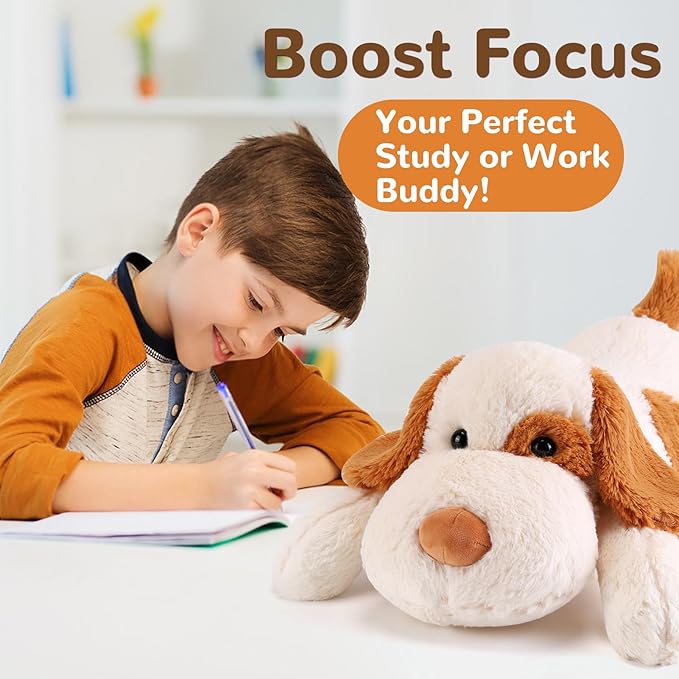 meowtastic Brown & White Dog Weighted Stuffed Animals - 22 Inch 4.5 Pounds Weighted Plush Dog Stuffed Animals - Big Stuffed Dog Plush Pillow - Cute Plush Toys Gifts for Kids & Adults (22" 4.5 lbs)