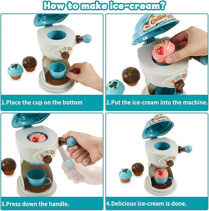 Ice Cream Tea Party Play Set for Kids Role Play, Dessert Coffee Toys, Create Sweet Treats and Brew Coffee in Style Play House, for Boys Girls 3 4 5 6 Years Old, Birthday Gifts, Class Rewards,Christmas