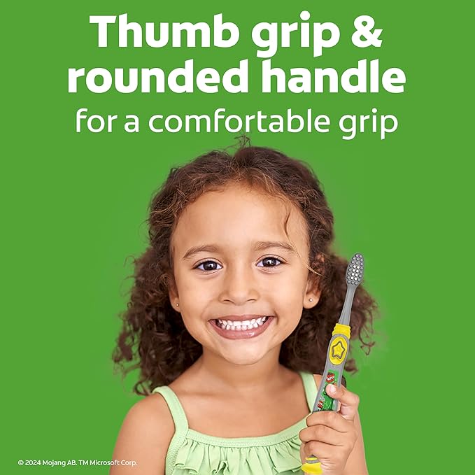 Colgate Kids Minecraft Toothbrush Pack, Extra Soft Toothbrushes for Kids, Includes Built-in Suction Cups for Easy Upright Storage, for Kids with Baby Teeth and Adult Teeth, 2 Count