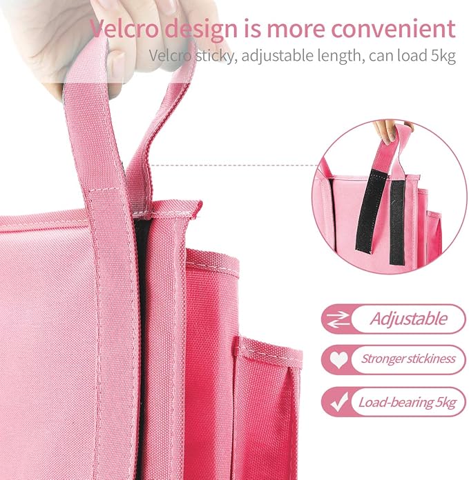 Bseash Bunk Bed Organizer, Bedside Caddy Hanging Bed Organizer Storage Bag 8 Pockets, for College Dorm Rooms Bed, Hospital Bed, Baby Bed Rails, 600D Oxford Cloth (Pink)