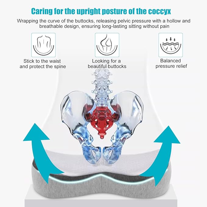 Seat Cushion and Lumbar Support Pillow Set, Sciatica Relieving Coccyx Cushion,hemorrhoid Cushion,Chair Back Support,Ergonomic Cushion&Pillow,Office Chair Cushions for Back and Butt(Dark Grey)