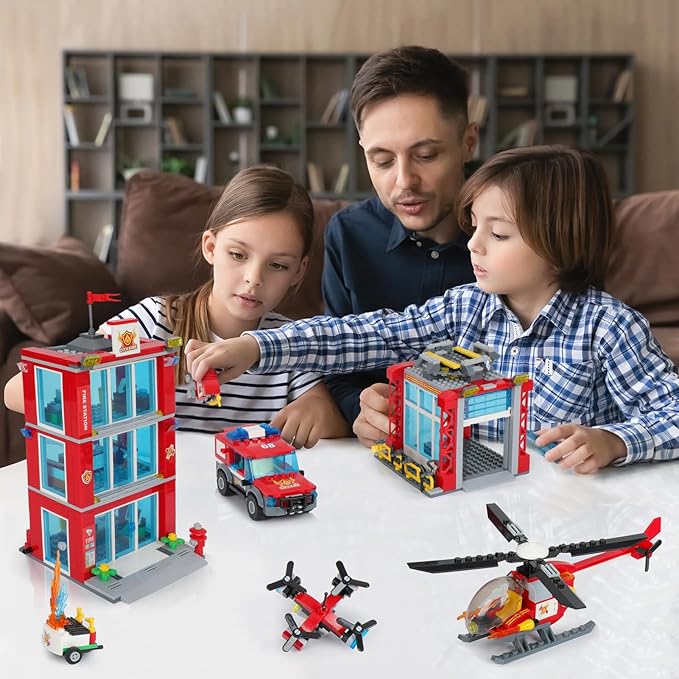 City Fire Station Building Blocks Set with Fire Truck, Fire Rescue Helicopter,Drone & Fire Engine Toys,Fire Command Center Playset, Firefighters Roleplay Toy Gifts for Kids Boys Girls Ages 6+(744PCS)