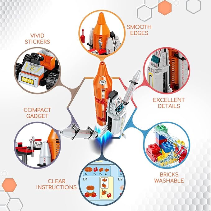 Space Exploration Shuttle Toys for 6 7 8 9 10 11 12 Year Old Boys 12-in-1 STEM Aerospace Building Kit Toy with Heavy Transport Rocket and Launcher Best Gifts for 6-12 Year Old Boys (566 PCS)