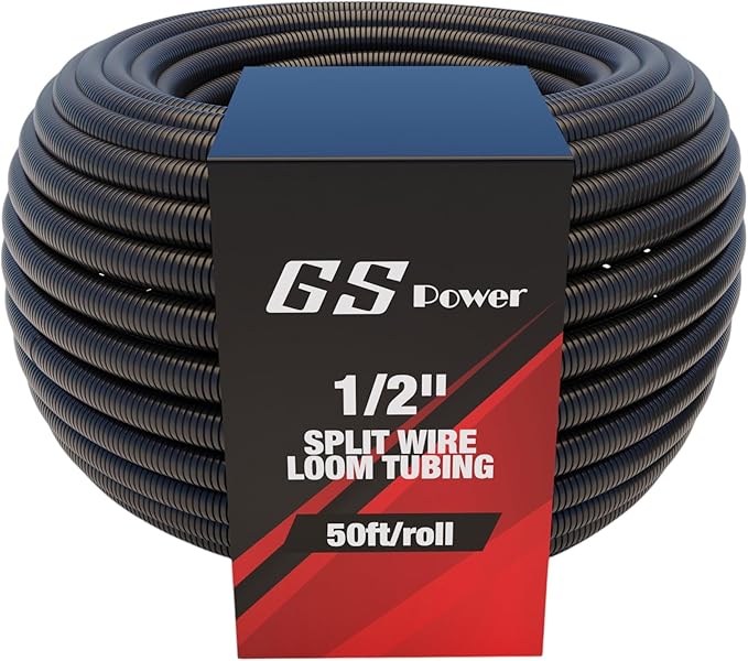 GS Power 1/2 Inch x 50ft Split Wire Loom Tubing, Split Cable Sleeve Cord Protector for Industrial Electrical Wires, Automotive Wire Cover Flexible, High Temperature Cable Conduit, Wrap