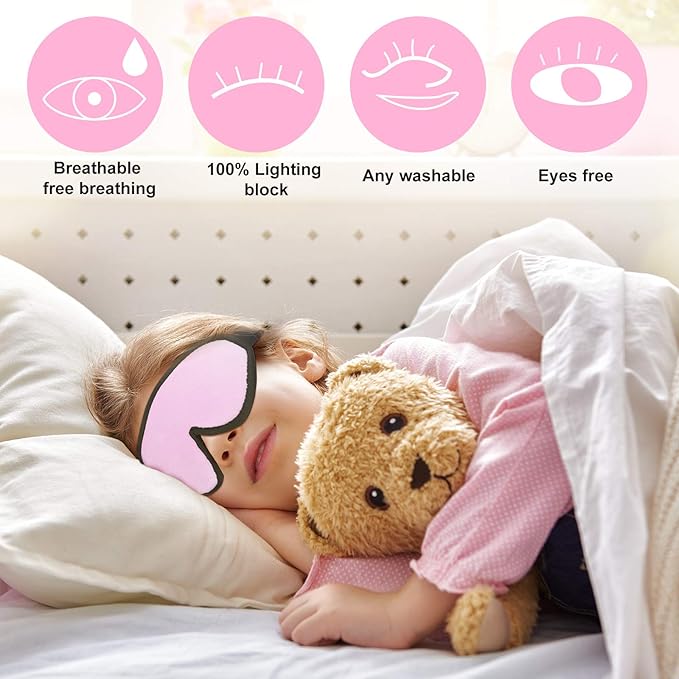 2 Pieces 3D Sleep Mask for Kids Memory Foam Contoured Eye Mask, Travel Sleep Eye Cover with Adjustable Strap, 3D Blindfolds(Pink and Grey)
