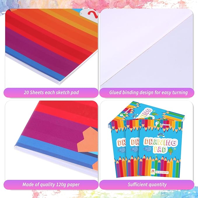 Fulmoon 3 Pcs Sketch Pad for Kids Drawing Pad 20 Sheets Coloring Pad 9" x 12" Drawing Paper Pad Sketch Book Back to School Art Supplies for Crayons Charcoal Pencil Watercolor Pencil Colored Pencils