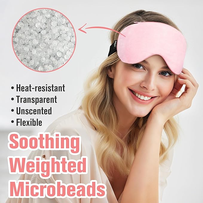 BeHoomi Heated Eye Mask Warm Compress for Eyes, Soothing Weighted Eye Mask for Sleeping, Microwave Moist Heating Pad Hot Compress for Eyes Relaxation, Reusable Sleep Mask for Home, Office (Pink)