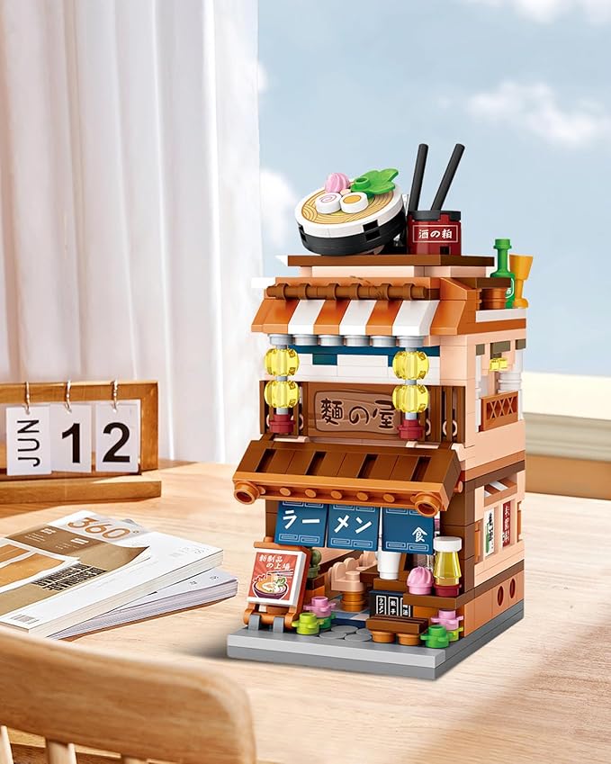 Japanese City Street View Ramen Shop, MOC Creative Building Blocks House Set, Simulation Architecture Construction Toy, Gifts Idea for Kids Adults (Mini Blocks 412 pcs)