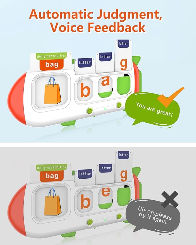 Talking Phonics Flash Cards -Preschool Learning Activities for Toddlers 3-8,Mastering Numbers, Letter Sound, Improving Reading Skills by Blending and Segmenting Words, Ideal Gifts for Kids