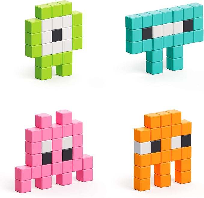 PIXIO Mini Monsters - Tiny Magnetic Blocks Building Toy in The Pixel Art Style with Free App - 5/16" Plastic Cubes with 6 Magnets Inside - Open Ended Toy - Creativity Toy for Ages 6+