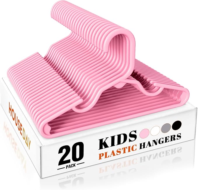 HOUSE DAY Premium Baby Hangers 20 Pack, 11 Inch Kids Plastic Hangers Pink, Slim Childrens Hangers for Infant, Toddler, and Child Clothes, Durable Baby Clothes Hangers for Closet