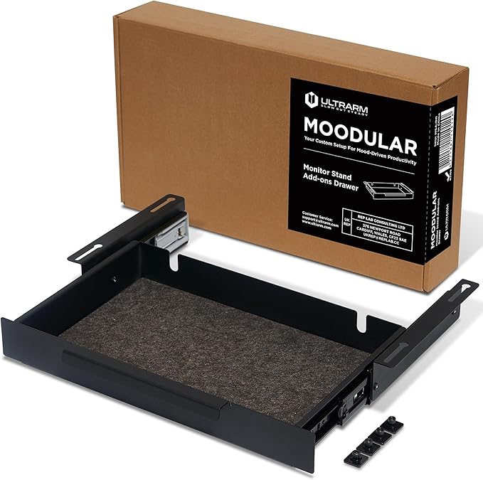 ULTRARM Moodular Add-ons Storage Drawer [Accessory Only - Requires Moodular Wooden Monitor Stand Slide Rails for Use] Black MSA-DR