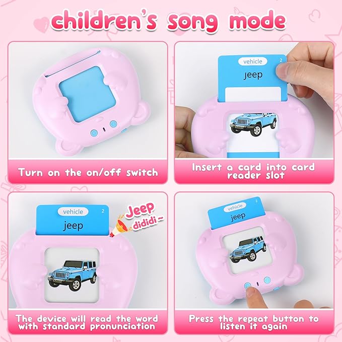 Toddler Talking Flash Cards with 255 Cards and 510 Words, Montessori Toys, Speech Therapy, Autism Sensory Toys, Learning Educational Gifts with Music for 3 4 5 6 Year Old Boys and Girls(Pink)
