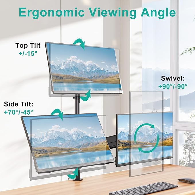 WALI Triple Monitor Mount for 13-32 inch Screens, Taller 3 Monitor Desk Mount, up to 19.8lbs, 31.9 inch Height Max, Adjustable Gas Spring Triple Monitors Stand, VESA 75/100mm (GSDM003S), Black