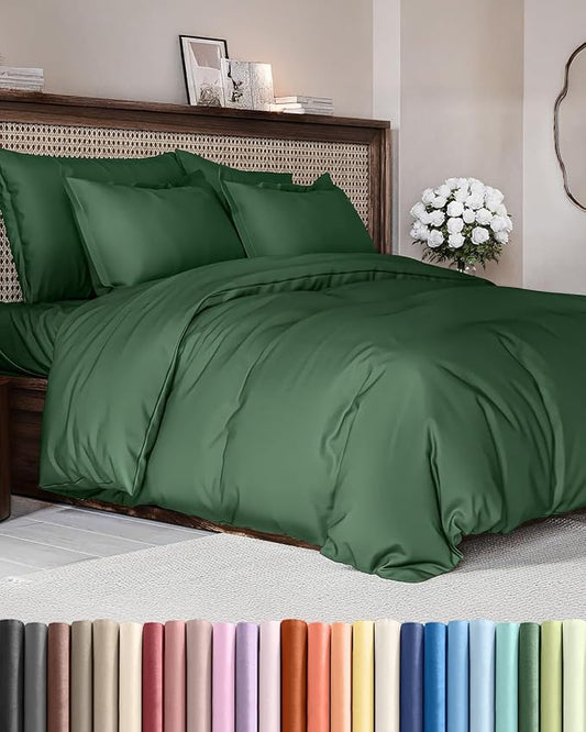 Duvet Cover Cal King Size Set - Extra Soft Cal King Size Duvet Cover 104 x 98 with 2 Pillow Shams - Hotel Luxury & Fade Free w/Zipper Closures & Ties - Comfy Breathable Bedding Set (Emerald Green)