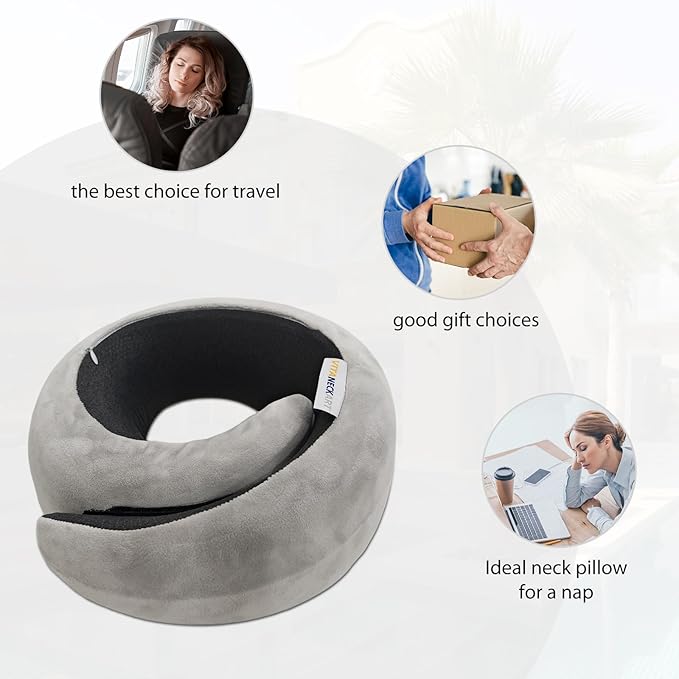 VITANECKART Snail Flexible Neck Pillow, Premium Memory Foam Travel Pillow, 360°Ergonomic Design, Asymmetrical Sides, Suitable for Flight, Car, Office, Washable Pillowcase (Grey)