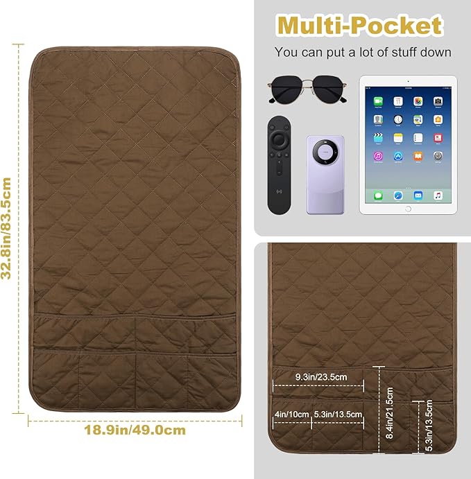 Remote Control Holder for Recliner,Armchair Caddy,Non Slip Sofa Armrest Storage Organizer for Recliner Couch with 6 Pockets for TV Remote,Cell Phone,Magazine (Brown)