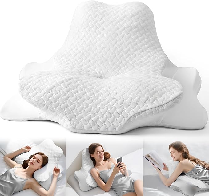 Cervical Neck Pillows&Reading Pillow for Bed Rest Lying,Book Leaning Wedge and Prone, Ergonomic Memory Foam Bed Wedge Pillow for Headboard, Chin & Back Support Pillows on Bedrest Couch（White）