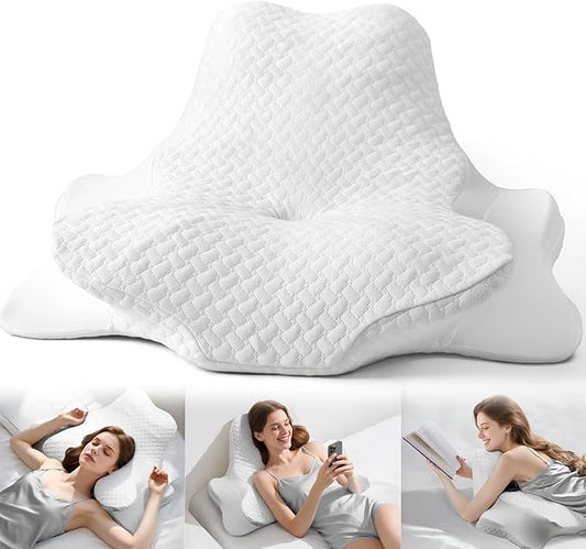 Cervical Neck Pillows&Reading Pillow for Bed Rest Lying,Book Leaning Wedge and Prone, Ergonomic Memory Foam Bed Wedge Pillow for Headboard, Chin & Back Support Pillows on Bedrest Couch（White）