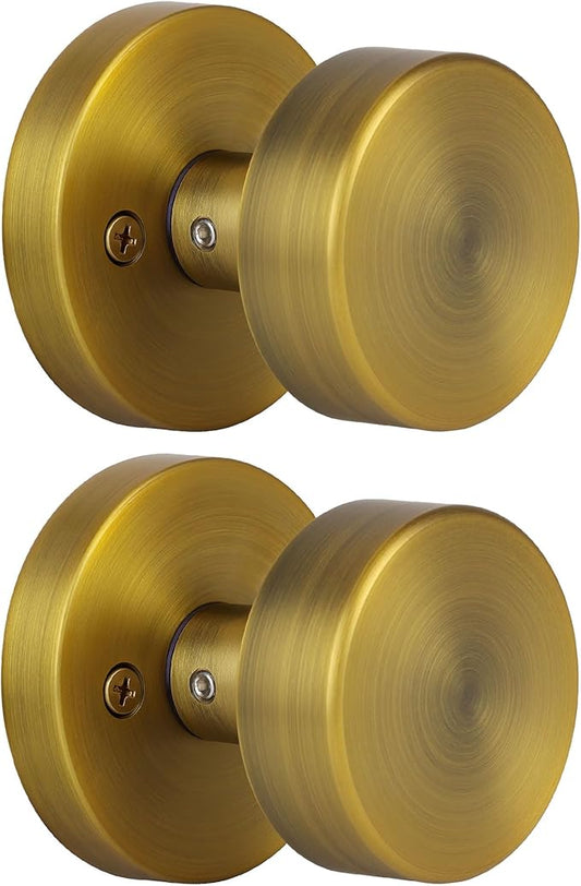 2 Pack Antique Brass Dummy Door Knobs Interior Old Style Round Door Knob Antique Dummy Door Handle for Hall Pantry Closet