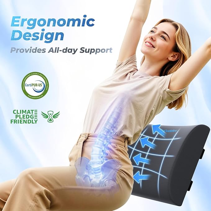 Lumbar Support Pillow for Office Chair Back Support - Memory Foam Lumbar Pillow for Car or Gaming Chair, Ergonomic Back Cushion with Adjustable Strap for Long-Hour Sitting (Grey,X-Large)