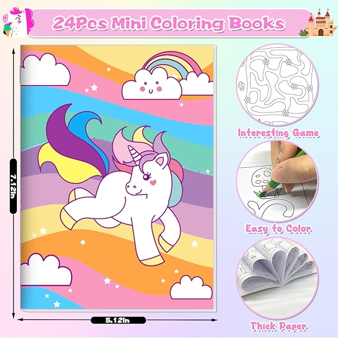 24Pcs Magic Horse Mini Coloring Books for Kids Party Favors Bulk Gift Small Art Unicorm Drawing Activity Book for Birthday Goodie Bags Stuffer Filler Holiday Kindergarten School Classroom Supplies