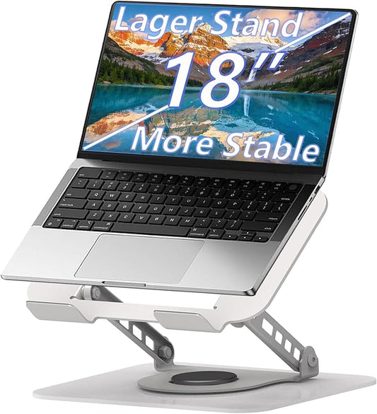 Adjustable Laptop Stand, 360 Rotating Computer Riser, Stable Base Stand Holder for MacBook Pro/Air Notebook up to 18 Inches, Silver