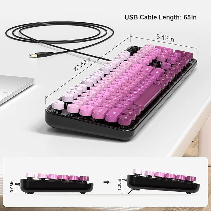 MOFII Computer Keyboards Wired, Plug Play USB Full Size Typewriter Keyboard, Cute Colorful Aesthetic Keyboard with Foldable Stands for Windows PC Laptop (Black Pink Gradient)