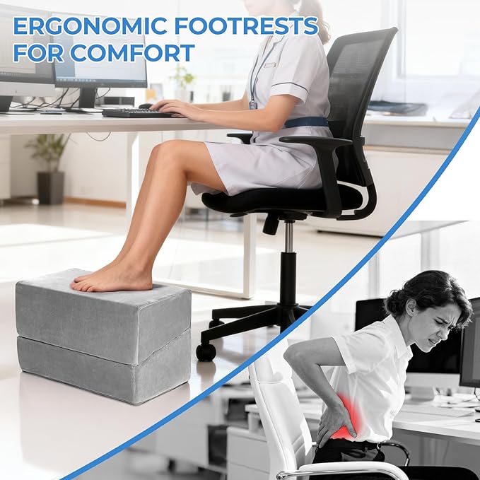 3-Level Adjustable Foot Rest for Under Desk at Work, Ergonomic High-Density Foam Footstool with Crystal Velvet Washable Cover for Office/Home/Game (Gray, 17x11.2x17 Inch)