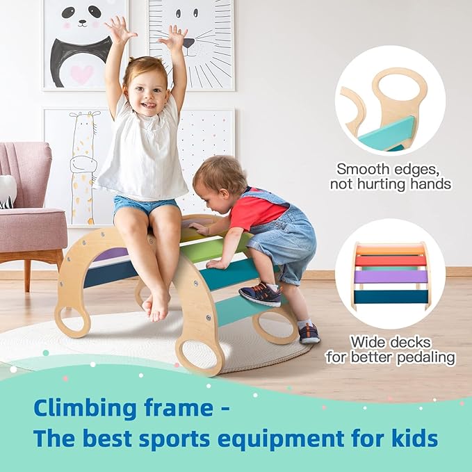 Climbing Toys for Toddlers 1-3,Indoor Wooden Montessori Climbing Set,Rocking Toy Wooden Arch Climber Play Gym for Toddler…