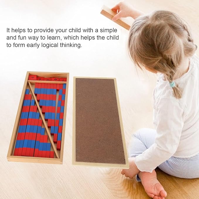 Jerliflyer Montessori Numerical Rods, Small Number Cuisenaire Rods,Wood Red Long Sticks Family Version Math Number Rods,Kid Education