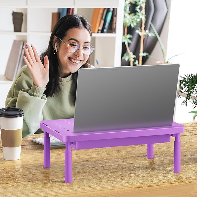 WALI Computer Monitor Stand with Storage, Desk Monitor Riser 3 Height Adjustable, Laptop Riser with Airflow Vents, Desk Organizer for Computer, Laptop, Printer (PTT002-V), 1 Pack, Violet